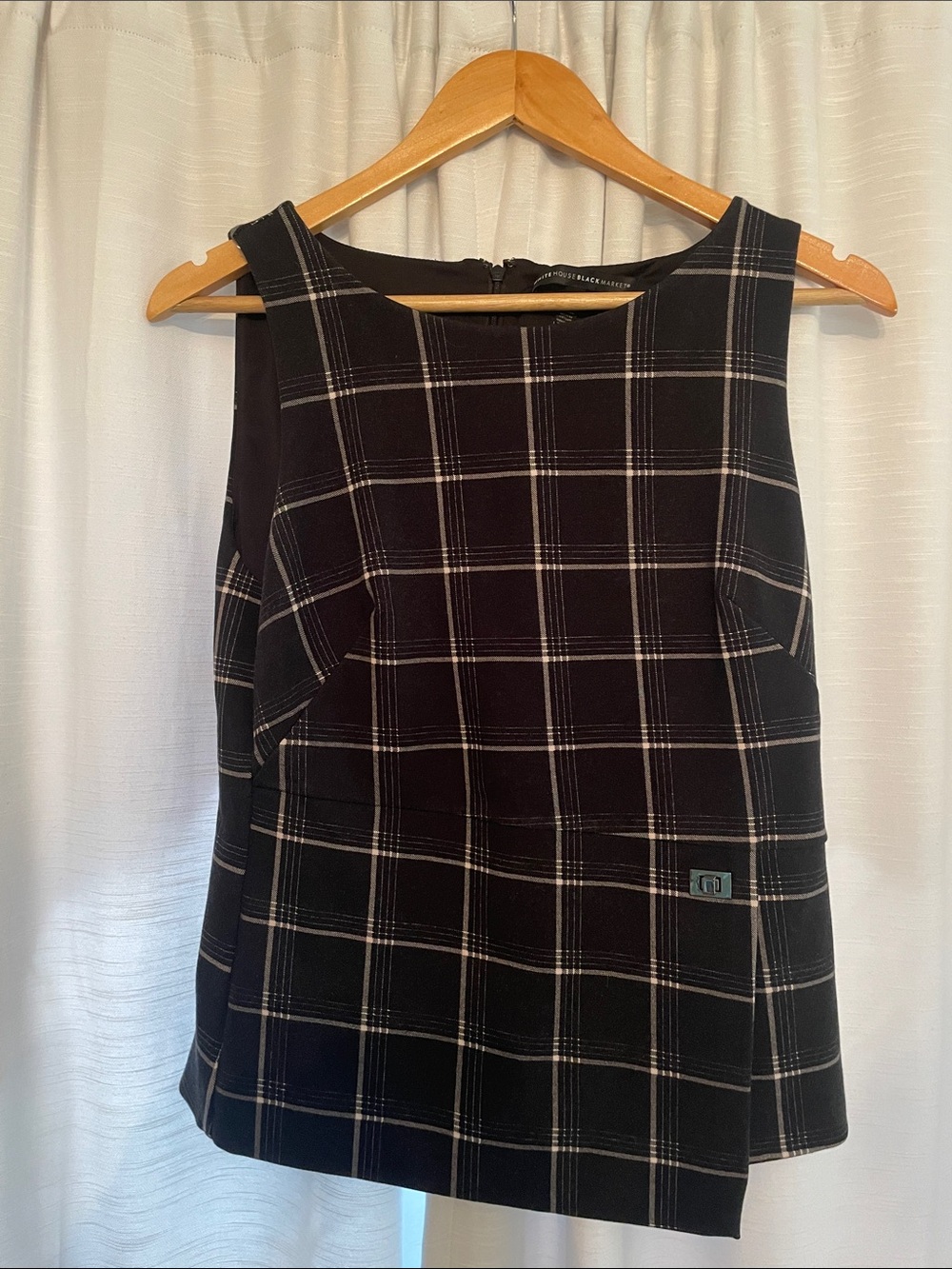 Plaid Square-Neck Sleeveless Top - Black